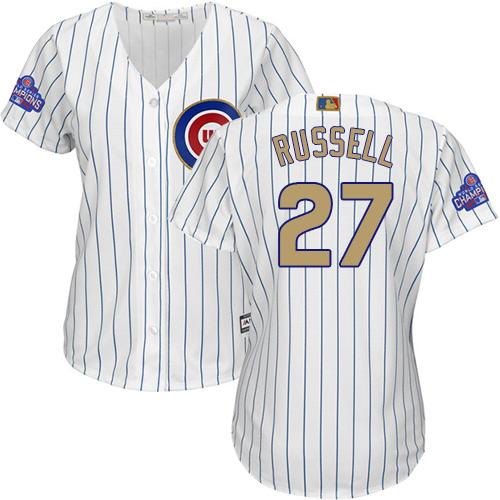 Cubs #27 Addison Russell White(Blue Strip) 2017 Gold Program Cool Base Women's Stitched MLB Jersey Cubs #27 Addison Russell White(Blue Strip) 2017 Gold Program Cool Base Women's Stitched MLB Jersey