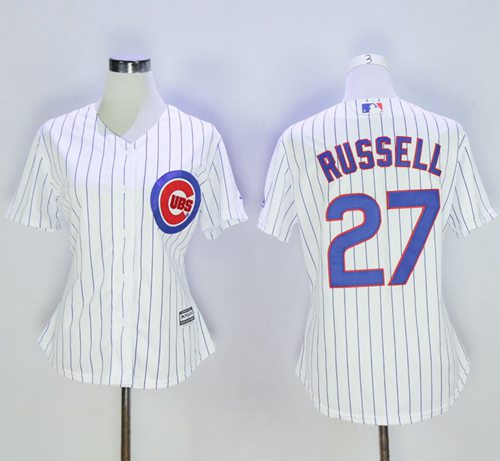 Cubs #27 Addison Russell White(Blue Strip) Women's Home Stitched MLB Jersey Cubs #27 Addison Russell White(Blue Strip) Women's Home Stitched MLB Jersey