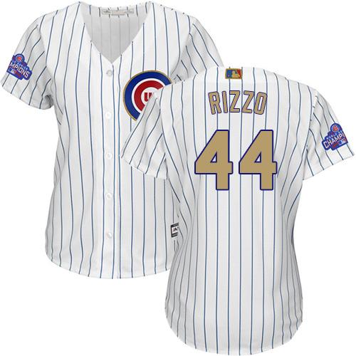 Cubs #44 Anthony Rizzo White(Blue Strip) 2017 Gold Program Cool Base Women's Stitched MLB Jersey Cubs #44 Anthony Rizzo White(Blue Strip) 2017 Gold Program Cool Base Women's Stitched MLB Jersey