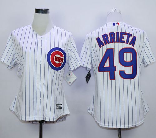Cubs #49 Jake Arrieta White(Blue Strip) Home Women's Stitched MLB Jersey Cubs #49 Jake Arrieta White(Blue Strip) Home Women's Stitched MLB Jersey