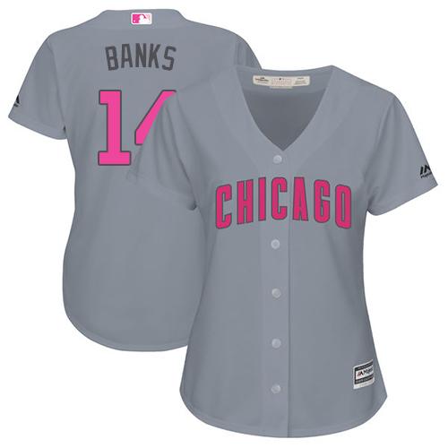 Cubs #14 Ernie Banks Grey Mother's Day Cool Base Women's Stitched MLB Jersey Cubs #14 Ernie Banks Grey Mother's Day Cool Base Women's Stitched MLB Jersey