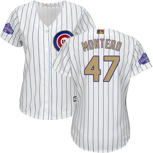 Cubs #47 Miguel Montero White(Blue Strip) 2017 Gold Program Cool Base Women's Stitched MLB Jersey Cubs #47 Miguel Montero White(Blue Strip) 2017 Gold Program Cool Base Women's Stitched MLB Jersey