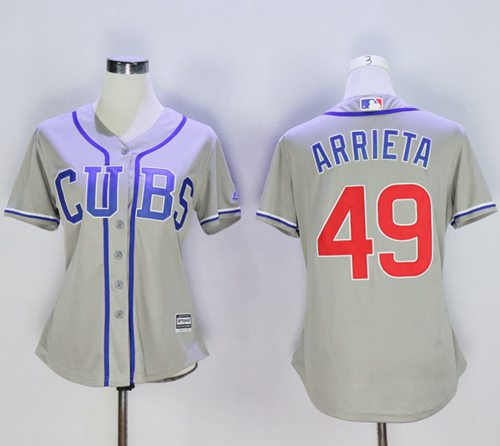 Cubs #49 Jake Arrieta Grey Women's Alternate Road Stitched MLB Jersey Cubs #49 Jake Arrieta Grey Women's Alternate Road Stitched MLB Jersey