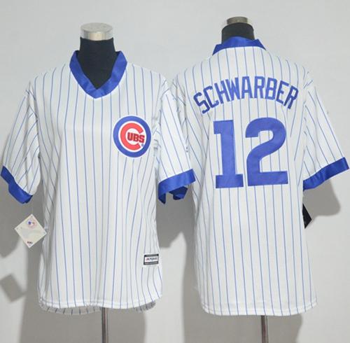 Cubs #12 Kyle Schwarber White(Blue Strip) Cooperstown Women's Stitched MLB Jersey