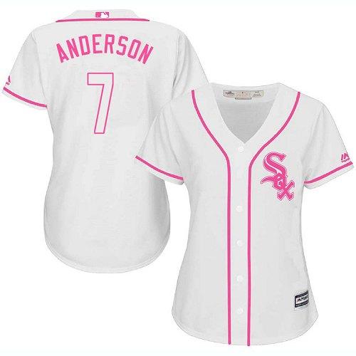 White Sox #7 Tim Anderson White/Pink Fashion Women's Stitched MLB Jersey White Sox #7 Tim Anderson White/Pink Fashion Women's Stitched MLB Jersey