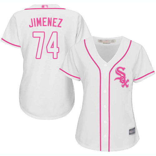 White Sox #74 Eloy Jimenez White/Pink Fashion Women's Stitched MLB Jersey White Sox #74 Eloy Jimenez White/Pink Fashion Women's Stitched MLB Jersey