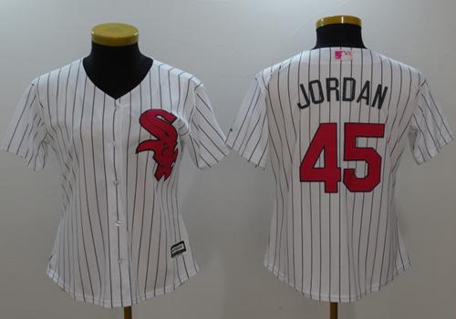 White Sox #45 Michael Jordan White(Black Strip) Mother's Day Cool Base Women's Stitched MLB Jersey White Sox #45 Michael Jordan White(Black Strip) Mother's Day Cool Base Women's Stitched MLB Jersey
