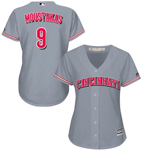 Reds #9 Mike Moustakas Grey Road Women's Stitched MLB Jersey Reds #9 Mike Moustakas Grey Road Women's Stitched MLB Jersey