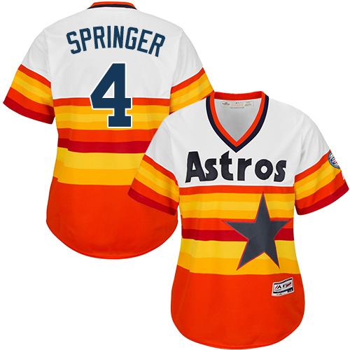 Astros #4 George Springer White/Orange Alternate Cooperstown Women's Stitched MLB Jersey Astros #4 George Springer White/Orange Alternate Cooperstown Women's Stitched MLB Jersey