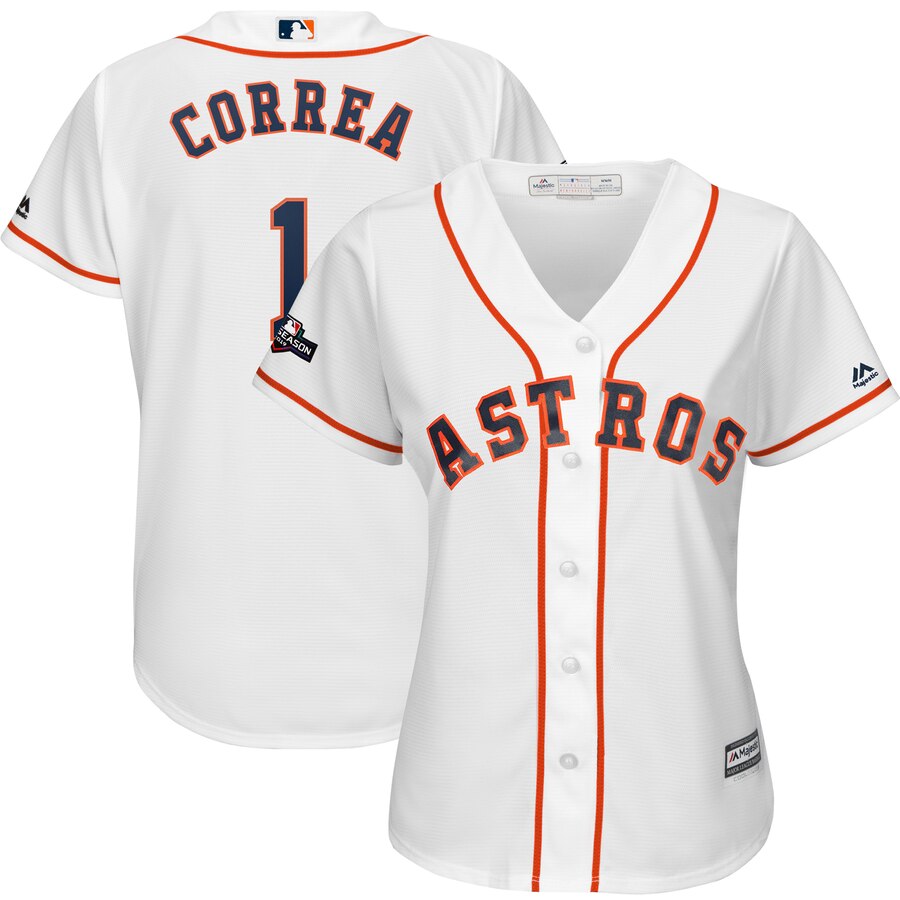Houston Astros #1 Carlos Correa Majestic Women's 2019 Postseason Official Cool Base Player Jersey White Houston Astros #1 Carlos Correa Majestic Women's 2019 Postseason Official Cool Base Player Jersey White
