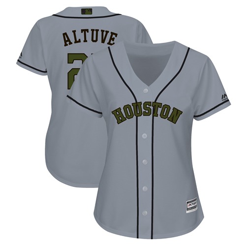 Astros #27 Jose Altuve Grey 2018 Memorial Day Cool Base Women's Stitched MLB Jersey