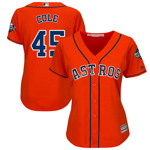 Astros #45 Gerrit Cole Orange Alternate 2019 World Series Bound Women's Stitched MLB Jersey Astros #45 Gerrit Cole Orange Alternate 2019 World Series Bound Women's Stitched MLB Jersey