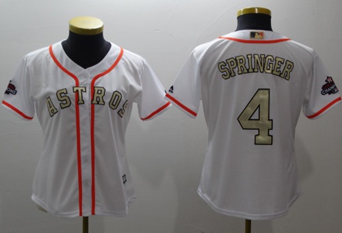 Astros #4 George Springer White 2017 World Series Champions Gold Program Cool Base Women's Stitched MLB Jersey Astros #4 George Springer White 2017 World Series Champions Gold Program Cool Base Women's Stitched MLB Jersey