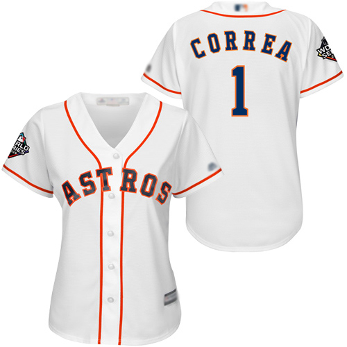 Astros #1 Carlos Correa White Home 2019 World Series Bound Women's Stitched MLB Jersey Astros #1 Carlos Correa White Home 2019 World Series Bound Women's Stitched MLB Jersey