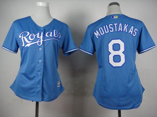 Royals #8 Mike Moustakas Light Blue Alternate 1 Women's Stitched MLB Jersey Royals #8 Mike Moustakas Light Blue Alternate 1 Women's Stitched MLB Jersey