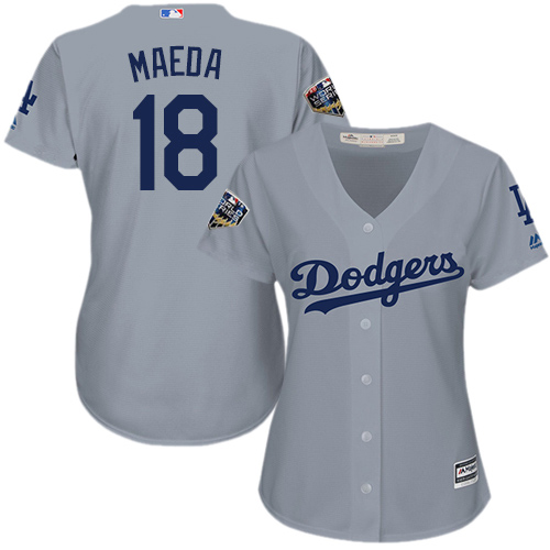 Dodgers #18 Kenta Maeda Grey Alternate Road 2018 World Series Women's Stitched MLB Jersey Dodgers #18 Kenta Maeda Grey Alternate Road 2018 World Series Women's Stitched MLB Jersey