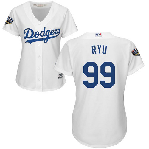 Dodgers #99 Hyun-Jin Ryu White Home 2018 World Series Women's Stitched MLB Jersey Dodgers #99 Hyun-Jin Ryu White Home 2018 World Series Women's Stitched MLB Jersey