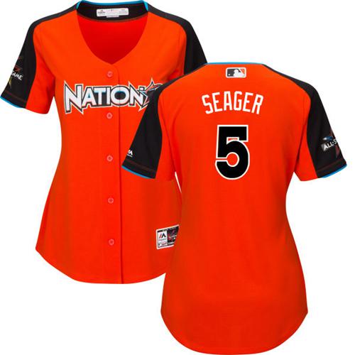 Dodgers #5 Corey Seager Orange 2017 All-Star National League Women's Stitched MLB Jersey Dodgers #5 Corey Seager Orange 2017 All-Star National League Women's Stitched MLB Jersey