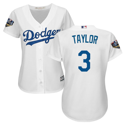 Dodgers #3 Chris Taylor White Home 2018 World Series Women's Stitched MLB Jersey Dodgers #3 Chris Taylor White Home 2018 World Series Women's Stitched MLB Jersey