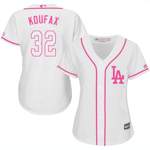 Dodgers #32 Sandy Koufax White/Pink Fashion Women's Stitched MLB Jersey Dodgers #32 Sandy Koufax White/Pink Fashion Women's Stitched MLB Jersey