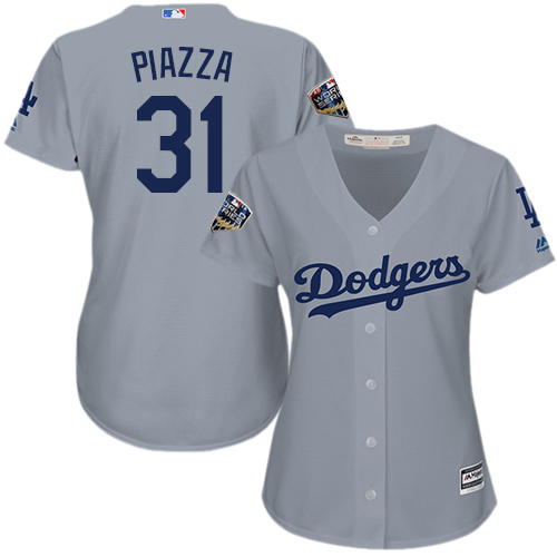 Dodgers #31 Mike Piazza Grey Alternate Road 2018 World Series Women's Stitched MLB Jersey Dodgers #31 Mike Piazza Grey Alternate Road 2018 World Series Women's Stitched MLB Jersey