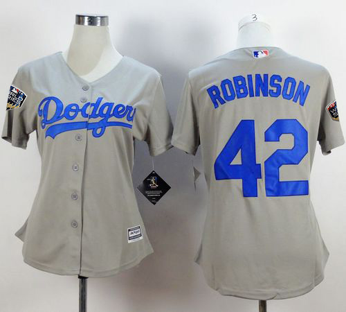 Dodgers #42 Jackie Robinson Grey Alternate Road 2018 World Series Women's Stitched MLB Jersey Dodgers #42 Jackie Robinson Grey Alternate Road 2018 World Series Women's Stitched MLB Jersey
