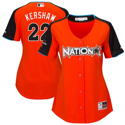 Dodgers #22 Clayton Kershaw Orange 2017 All-Star National League Women's Stitched MLB Jersey Dodgers #22 Clayton Kershaw Orange 2017 All-Star National League Women's Stitched MLB Jersey