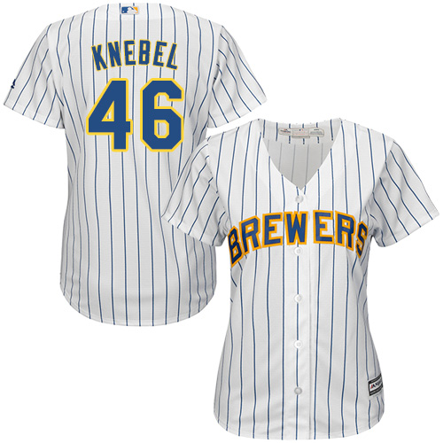 Brewers #46 Corey Knebel White Strip Home Women's Stitched MLB Jersey Brewers #46 Corey Knebel White Strip Home Women's Stitched MLB Jersey