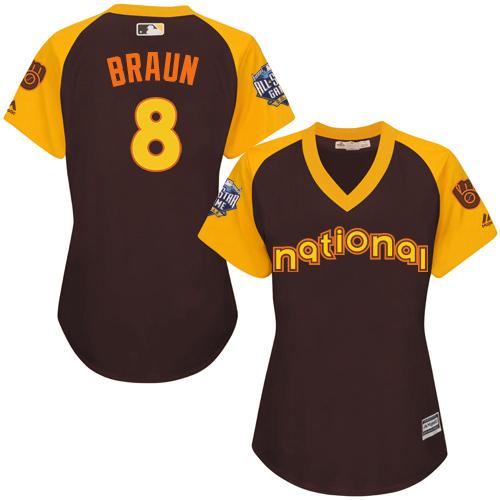 Brewers #8 Ryan Braun Brown 2016 All-Star National League Women's Stitched MLB Jersey Brewers #8 Ryan Braun Brown 2016 All-Star National League Women's Stitched MLB Jersey