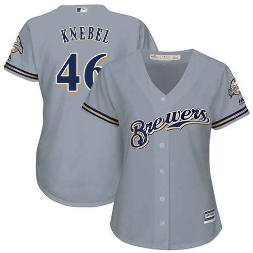 Brewers #46 Corey Knebel Grey Road Women's Stitched MLB Jersey Brewers #46 Corey Knebel Grey Road Women's Stitched MLB Jersey