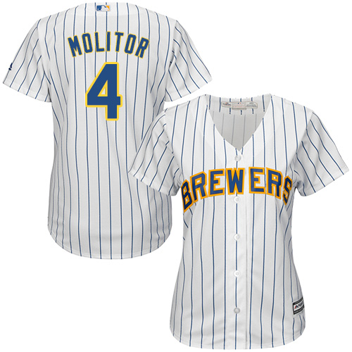 Brewers #4 Paul Molitor White Strip Home Women's Stitched MLB Jersey Brewers #4 Paul Molitor White Strip Home Women's Stitched MLB Jersey