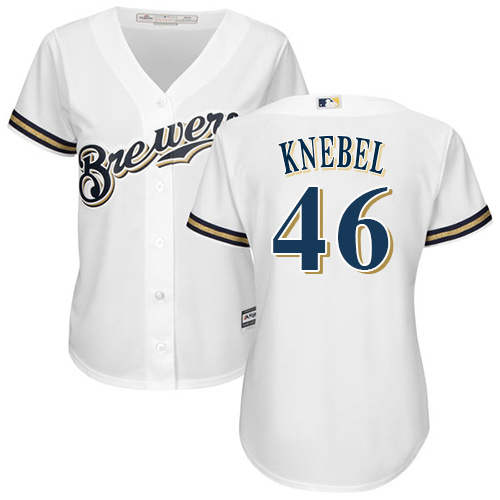 Brewers #46 Corey Knebel White Home Women's Stitched MLB Jersey Brewers #46 Corey Knebel White Home Women's Stitched MLB Jersey