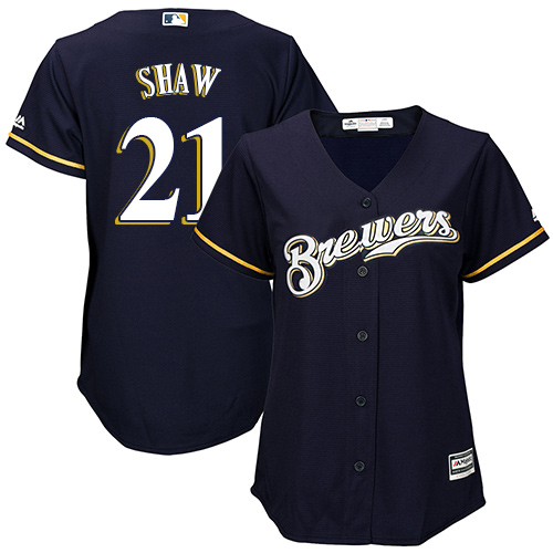 Brewers #21 Travis Shaw Navy Blue Alternate Women's Stitched MLB Jersey Brewers #21 Travis Shaw Navy Blue Alternate Women's Stitched MLB Jersey