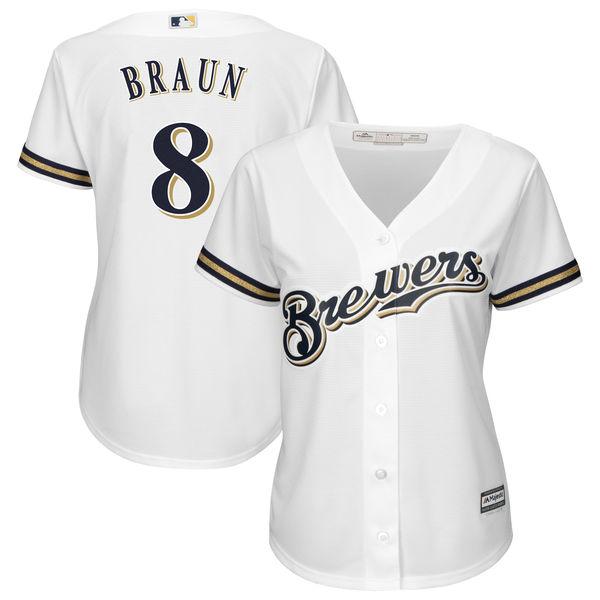Brewers #8 Ryan Braun White Women's Fashion Stitched MLB Jersey Brewers #8 Ryan Braun White Women's Fashion Stitched MLB Jersey