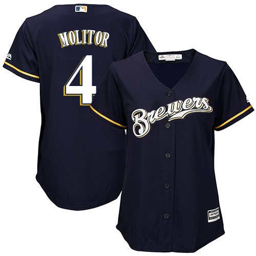 Brewers #4 Paul Molitor Navy Blue Alternate Women's Stitched MLB Jersey Brewers #4 Paul Molitor Navy Blue Alternate Women's Stitched MLB Jersey