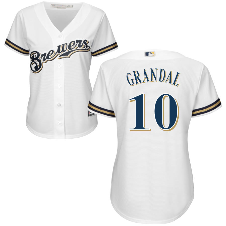 Brewers #10 Yasmani Grandal White Women's Home Cool Base Stitched MLB Jersey Brewers #10 Yasmani Grandal White Women's Home Cool Base Stitched MLB Jersey