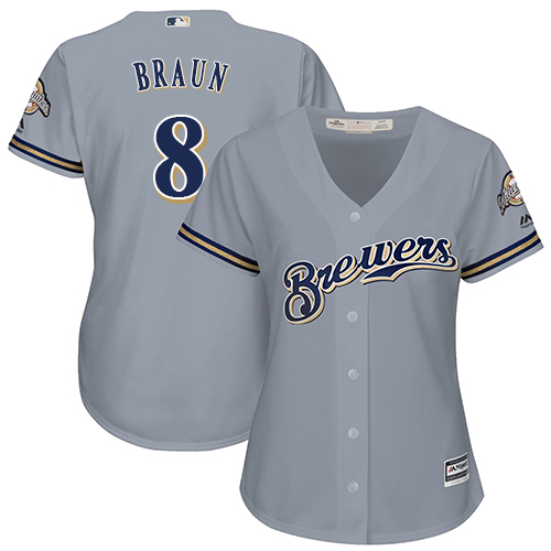 Brewers #8 Ryan Braun Grey Road Women's Stitched MLB Jersey Brewers #8 Ryan Braun Grey Road Women's Stitched MLB Jersey