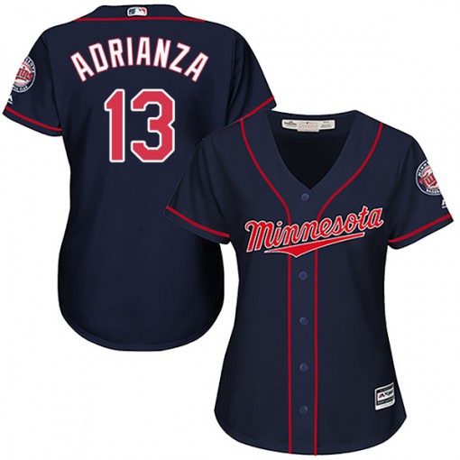 Twins #13 Ehire Adrianza Navy Blue Alternate Women's Stitched MLB Jersey