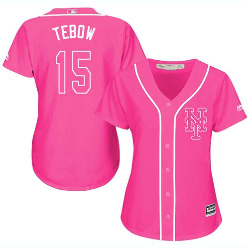 Mets #15 Tim Tebow Pink Fashion Women's Stitched MLB Jersey