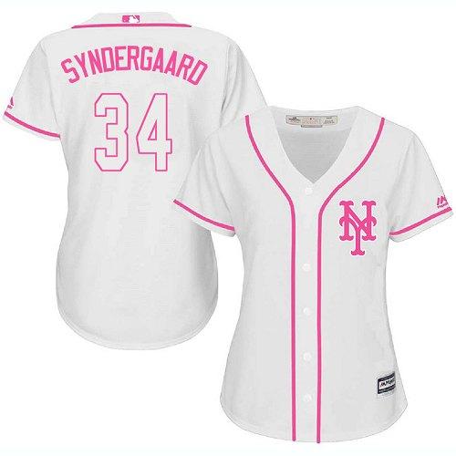 Mets #34 Noah Syndergaard White/Pink Fashion Women's Stitched MLB Jersey