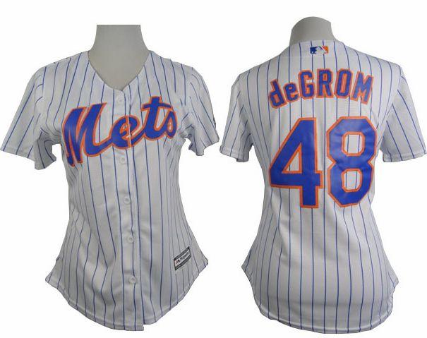 Mets #48 Jacob deGrom White(Blue Strip) Women's Home Stitched MLB Jersey Mets #48 Jacob deGrom White(Blue Strip) Women's Home Stitched MLB Jersey