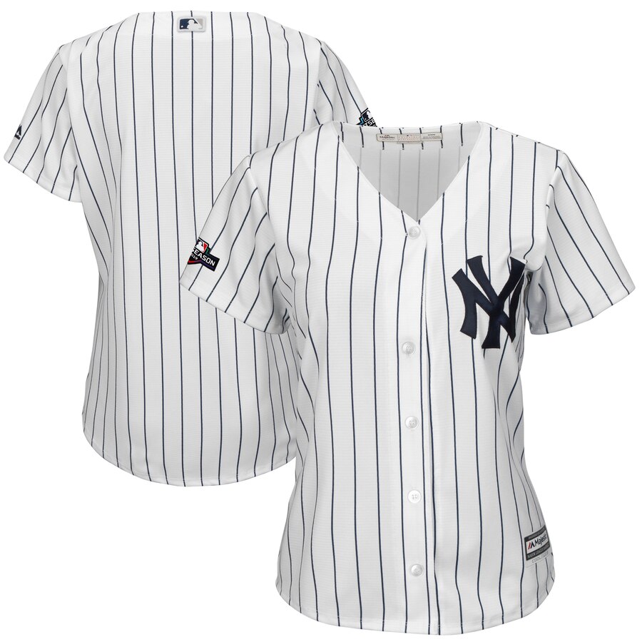 New York Yankees Majestic Women's 2019 Postseason Official Cool Base Player Jersey White Navy