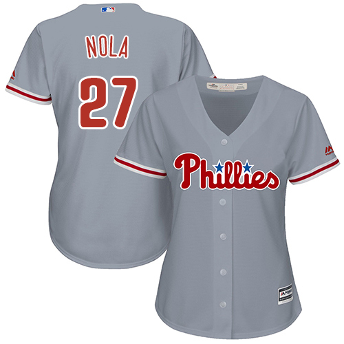 Phillies #27 Aaron Nola Grey Road Women's Stitched MLB Jersey Phillies #27 Aaron Nola Grey Road Women's Stitched MLB Jersey
