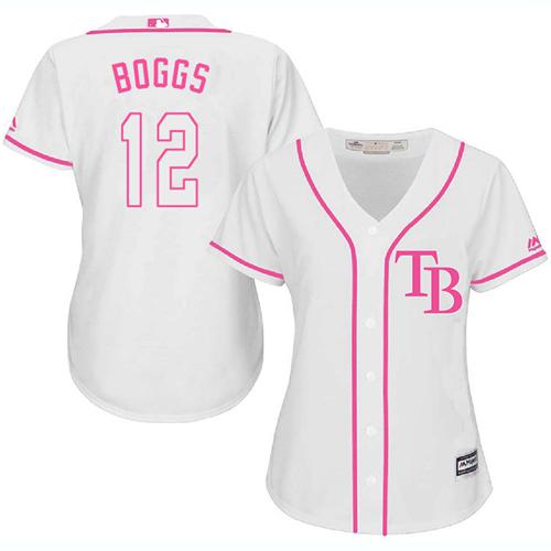 Rays #12 Wade Boggs White/Pink Fashion Women's Stitched MLB Jersey Rays #12 Wade Boggs White/Pink Fashion Women's Stitched MLB Jersey
