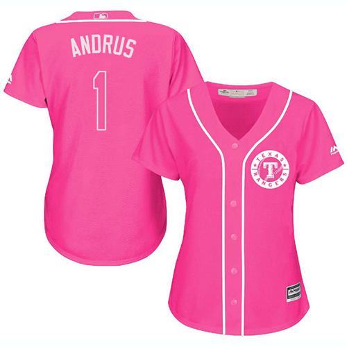 Rangers #1 Elvis Andrus Pink Fashion Women's Stitched MLB Jersey Rangers #1 Elvis Andrus Pink Fashion Women's Stitched MLB Jersey