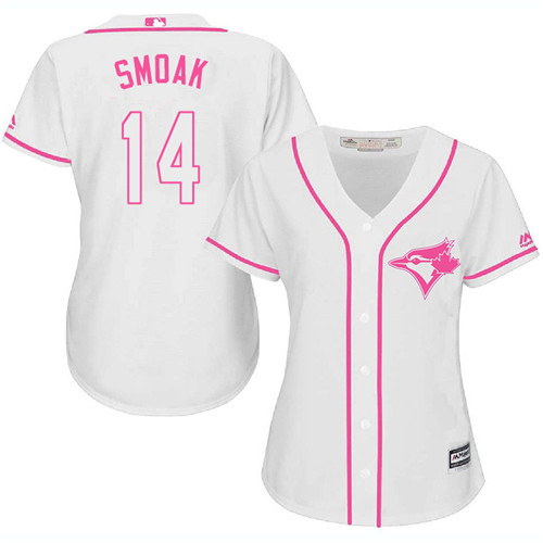 Blue Jays #14 Justin Smoak White/Pink Fashion Women's Stitched MLB Jersey Blue Jays #14 Justin Smoak White/Pink Fashion Women's Stitched MLB Jersey