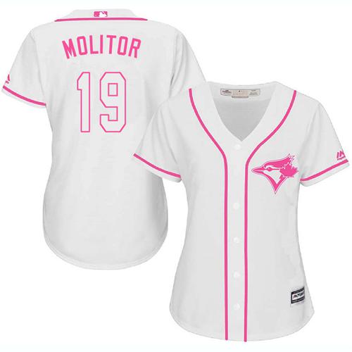 Blue Jays #19 Paul Molitor White/Pink Fashion Women's Stitched MLB Jersey Blue Jays #19 Paul Molitor White/Pink Fashion Women's Stitched MLB Jersey