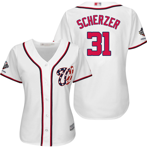 Nationals #31 Max Scherzer White Home 2019 World Series Champions Women's Stitched MLB Jersey