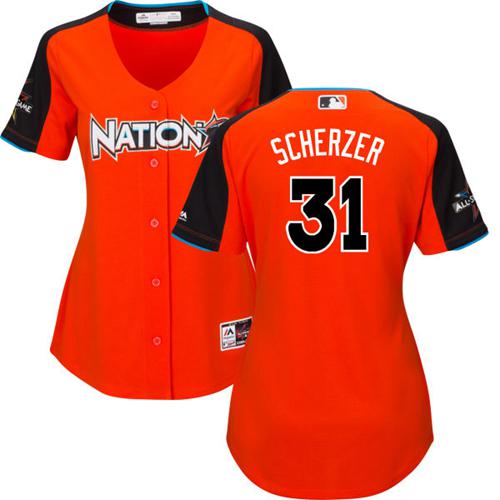 Nationals #31 Max Scherzer Orange 2017 All-Star National League Women's Stitched MLB Jersey Nationals #31 Max Scherzer Orange 2017 All-Star National League Women's Stitched MLB Jersey