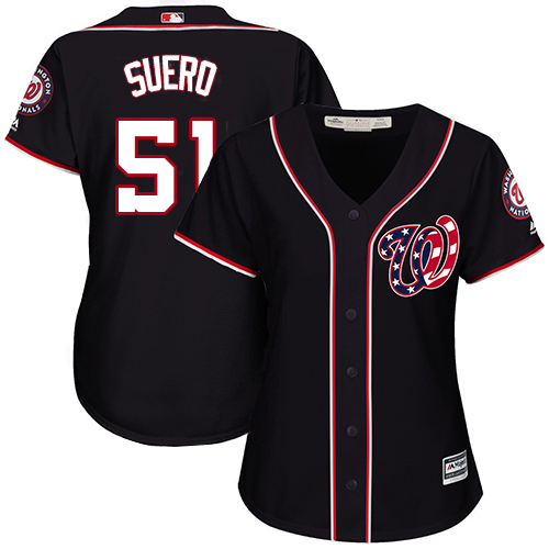 Nationals #51 Wander Suero Navy Blue Alternate Women's Stitched MLB Jersey